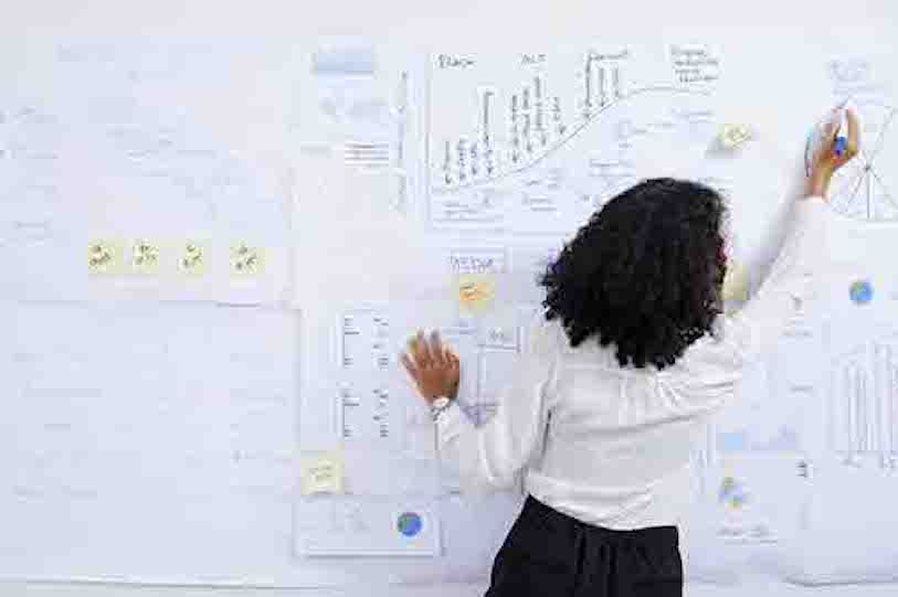 Woman working at a whiteboard