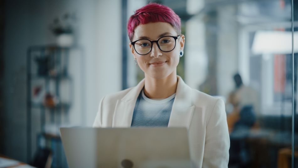 Woman sat at laptop