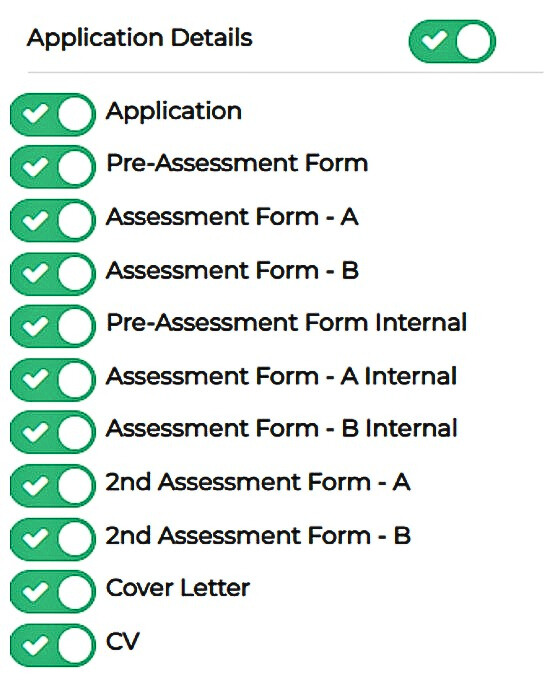 Screenshot of Jobtrain application details toggled green