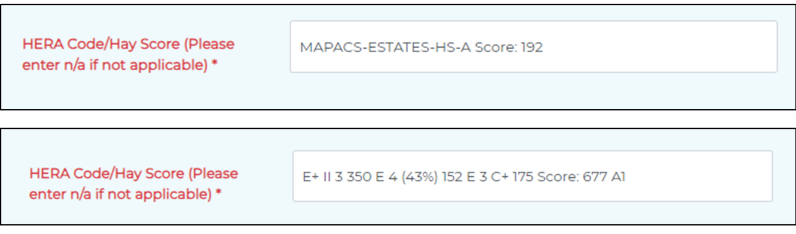 Screenshot of HERA code field in Jobtrain system