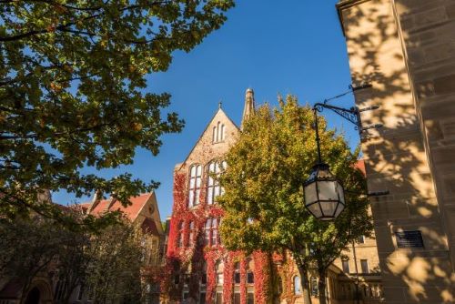 The Beyer building in Autumn with leaves changing colour from green to red