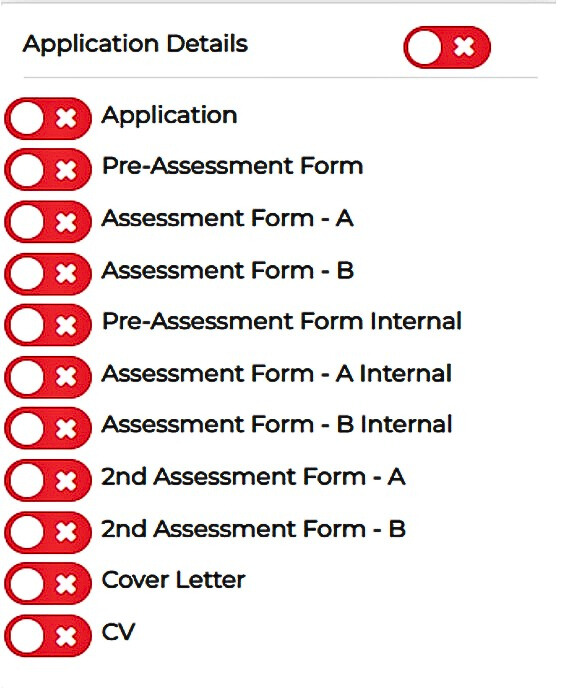 Screenshot of Jobtrain application details toggled red