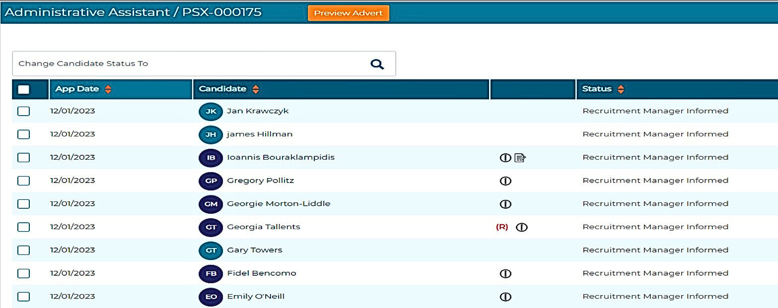 Screenshot of Jobtrain. Viewing applications.