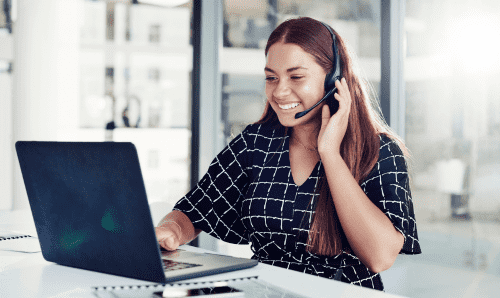 A female colleague engaged in external calling.