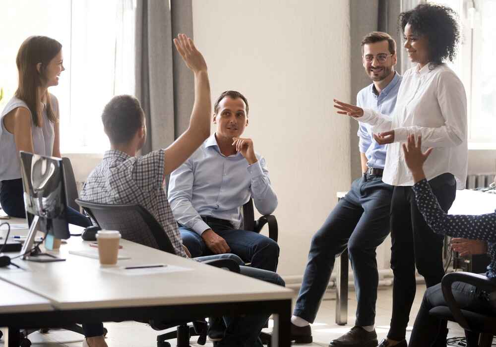 A group of colleagues talking