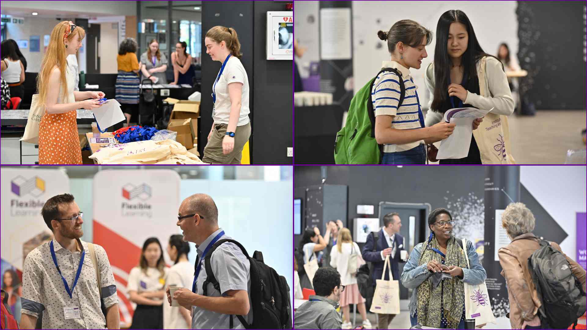 Four images taken at the start of the conference as attendees entered and registered attendance 